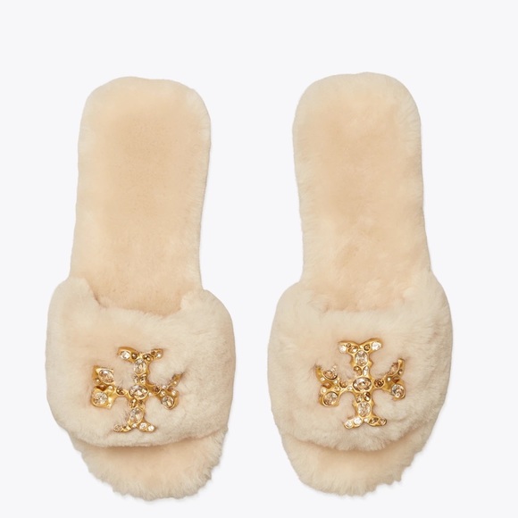 Tory Burch Jeweled Shearling slide buttermilk NEW - Picture 4 of 11